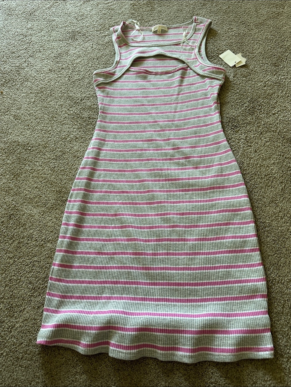 Ultra Flirt Pink & White Striped Sleeveless Knit Maxi Dress